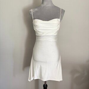 Women’s White Sleek A-Line Pleated Bust Mini Dress Size XS Bodycon